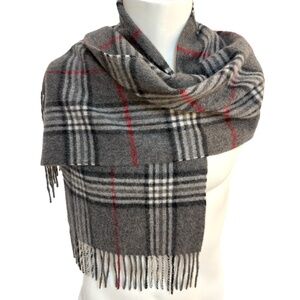 Joseph Abboud 100% Cashmere Plaid Scarf – Grey, Red & White Check